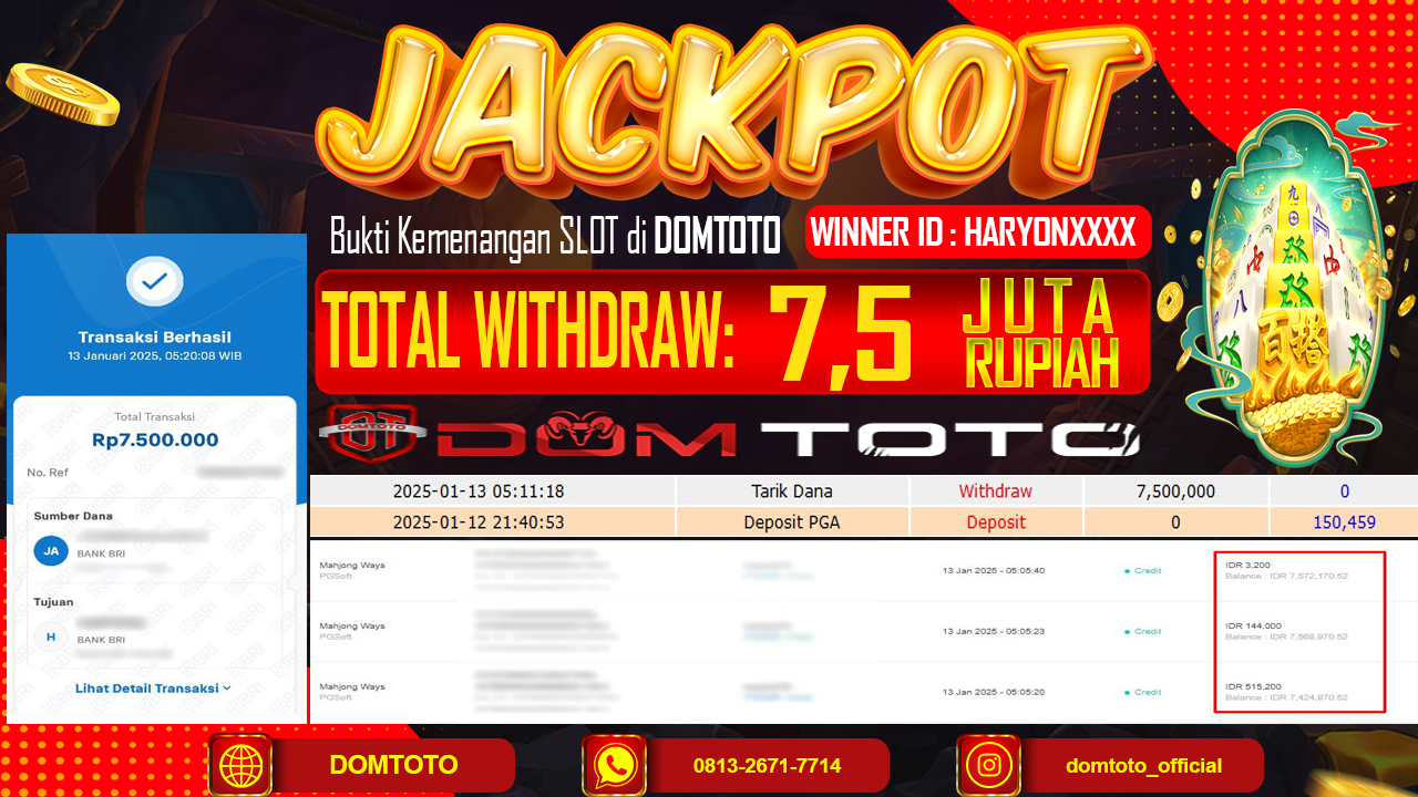 JACKPOT SLOT MAHJONG WAYS 13 JANUARI 2025